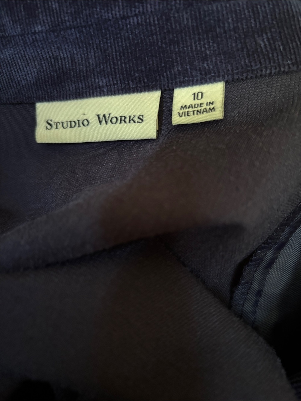 Studio Works Navy Blue Corduroy Structured Two Button Career Blazer Size 10 - Picture 7 of 9